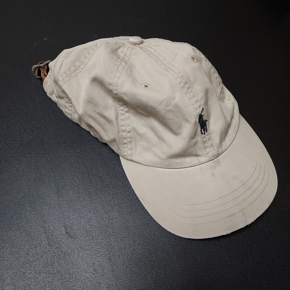 Vintage Polo Ralph Lauren Hat Mens OSFA Grunge Distressed Beige Strapback 90s - Picture 4 of 7